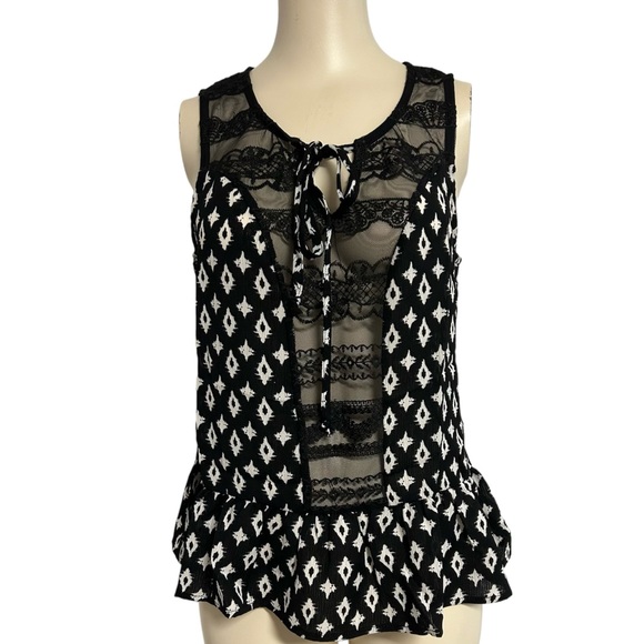 Lily Rose black white Sheer lace boho Ruffle Peplum Sleeveless ltop Womens small - Picture 1 of 6